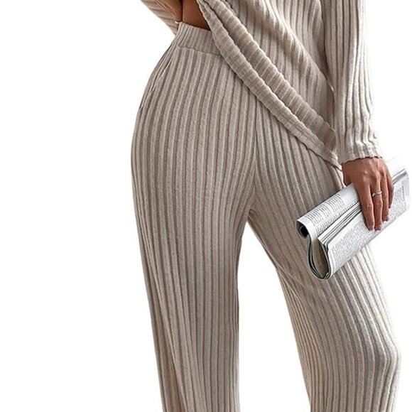 Women's Pajama Sets Long Sleeve Short Sleeve 2 Piece Lounge Sets Ribbed Knit Swe